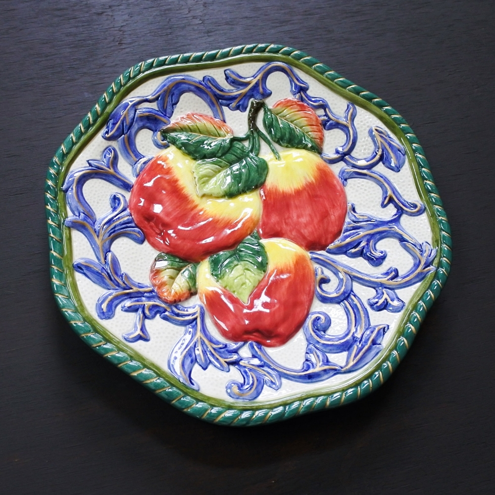 Vintage Fitz and Floyd Hand Painted Plate Apple Fruit Wall Hanging